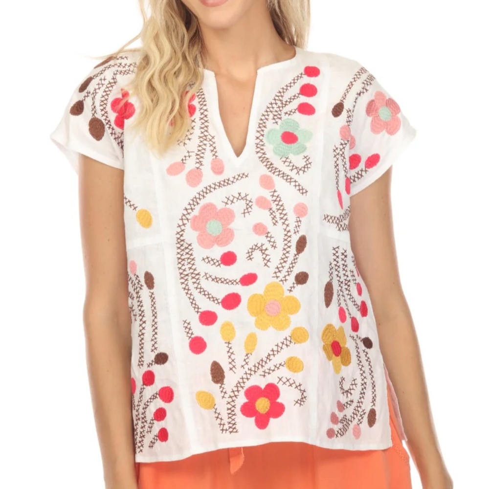 Johnny Was Linen embroidered top